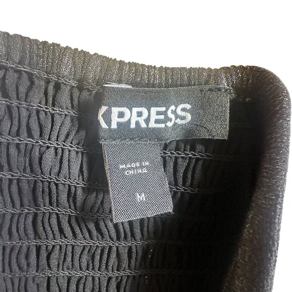 Express Metallic Pleated Crop Top M Flutter Sleeve V-Neck Party Blouse - Picture 5 of 6